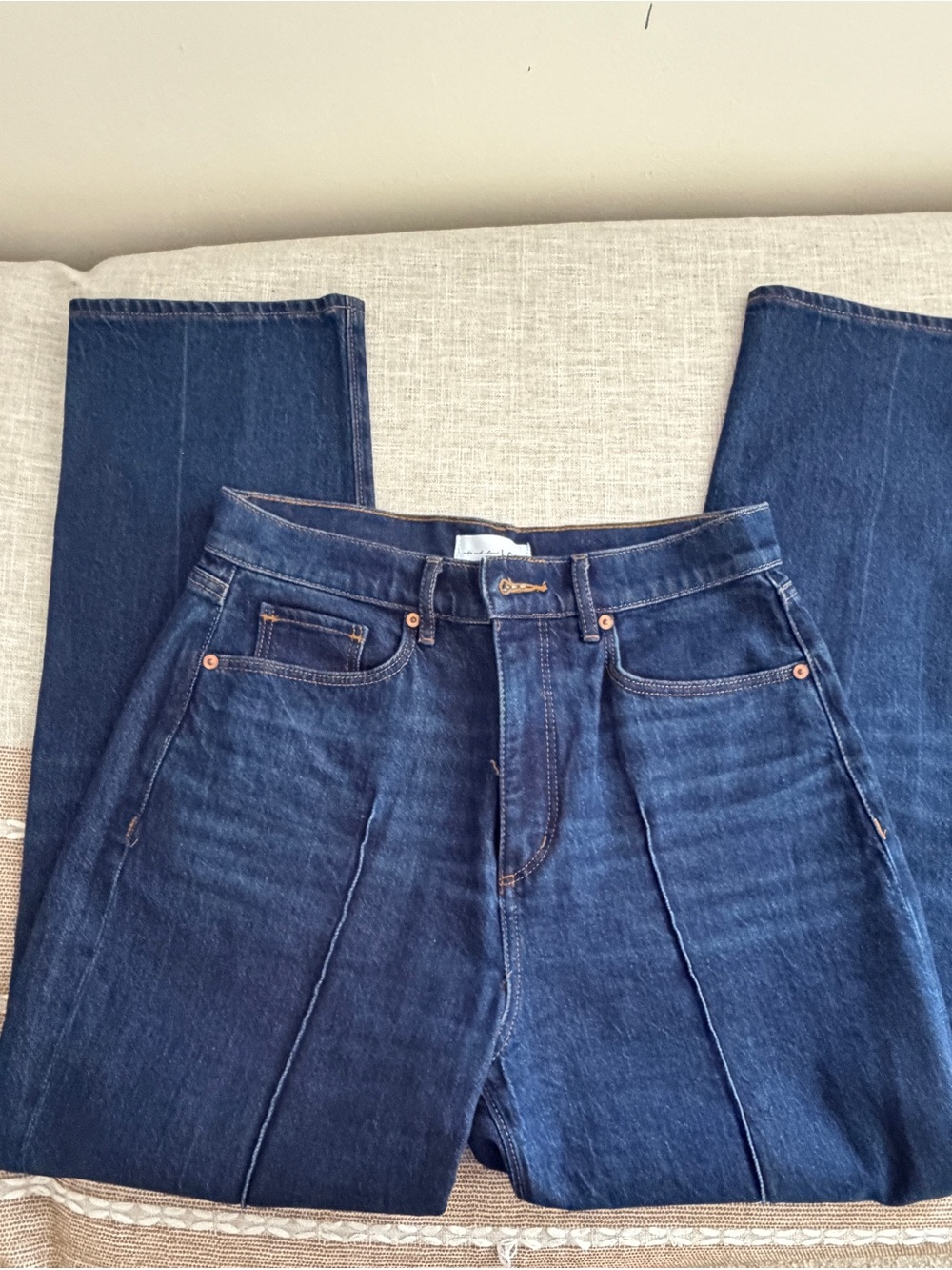 LOFT Dark Blue Straight-Leg Jeans with Center Seam
